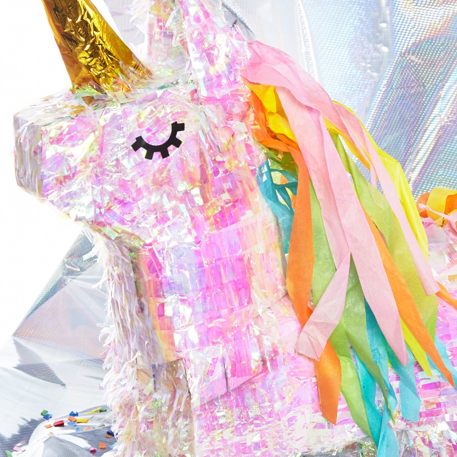 Pinata Einhorn - Set zum Befüllen inkl. Schläger, Maske und 50g Konfetti