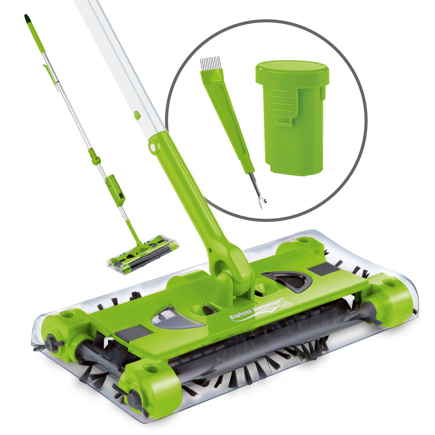 Swivel Sweeper G 2 Akkubesen kabellos in Limegreen mit 4 rotierenden Bürsten und 360° Drehkopf für flexibles, kabelloses Reinigen.