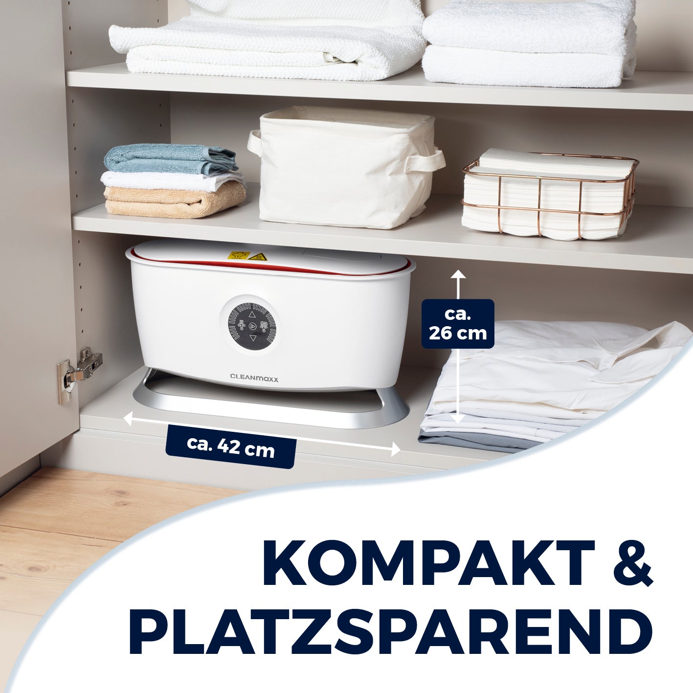 Hemdenbügler PRO STEAM mit Hosenaufsatz - Weiß, kompakt und platzsparend, misst ca. 42 x 26 cm für einfache Aufbewahrung.