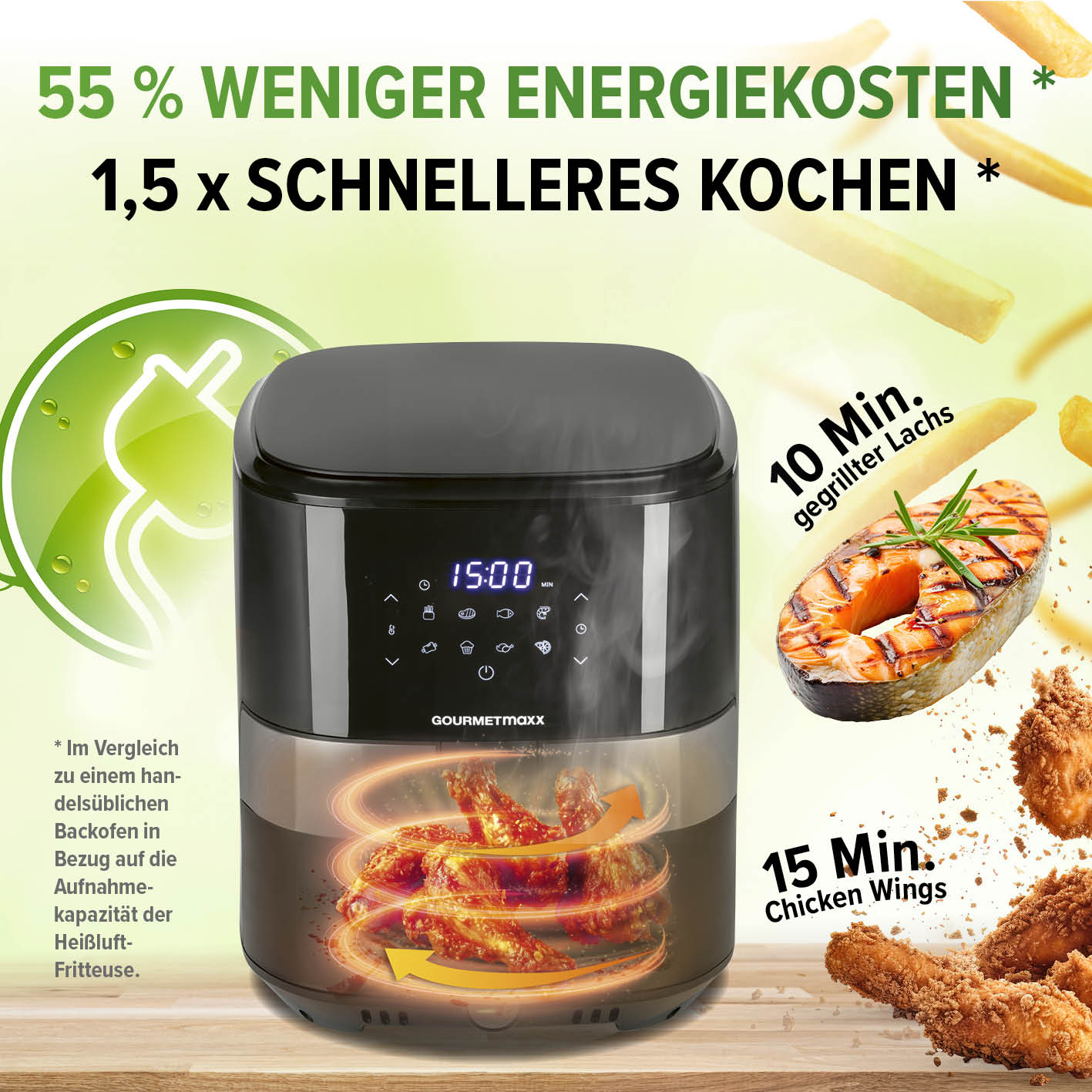 GOURMETmaxx Heißluftfritteuse - 6,2 l mit 360° Rapid Air Technologie für fettarmes, schnelles Kochen und Energiesparen.