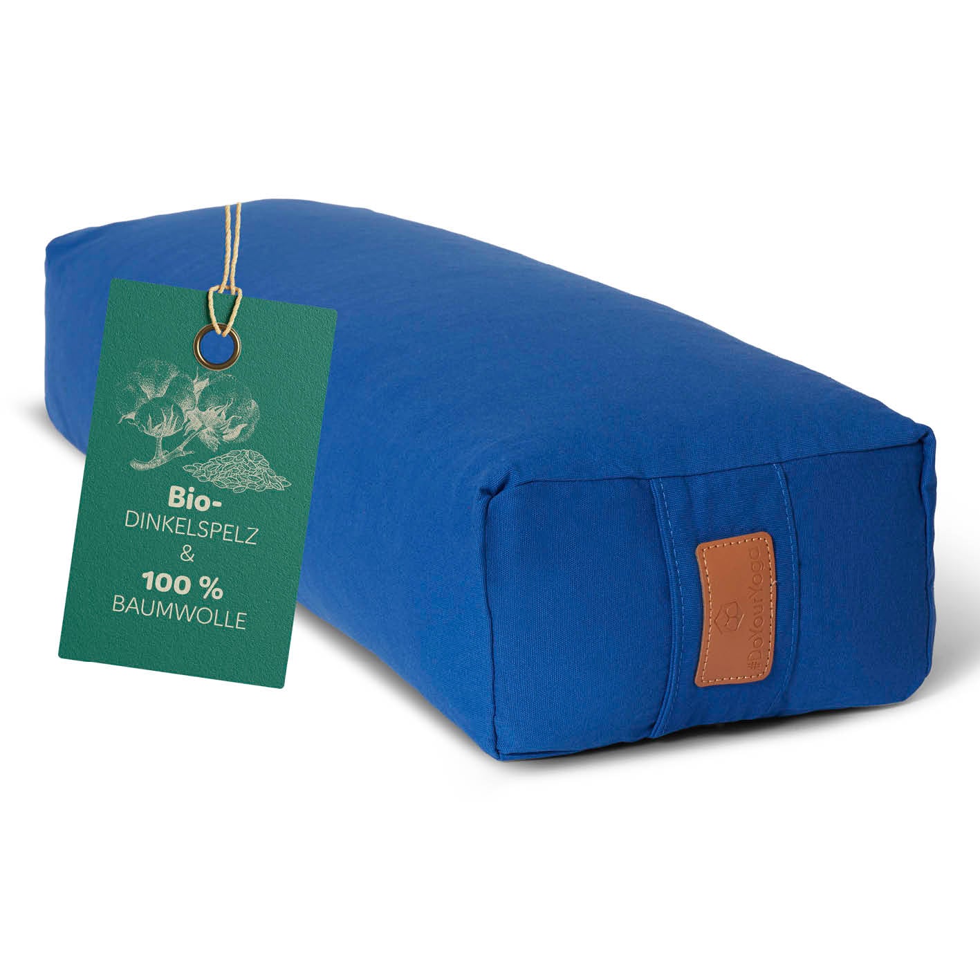 Yoga-Bolster Paravati Navyblau, 67x22x13 cm, gefüllt mit Bio-Dinkelspelz, abnehmbarer Bezug aus 100% Baumwolle.