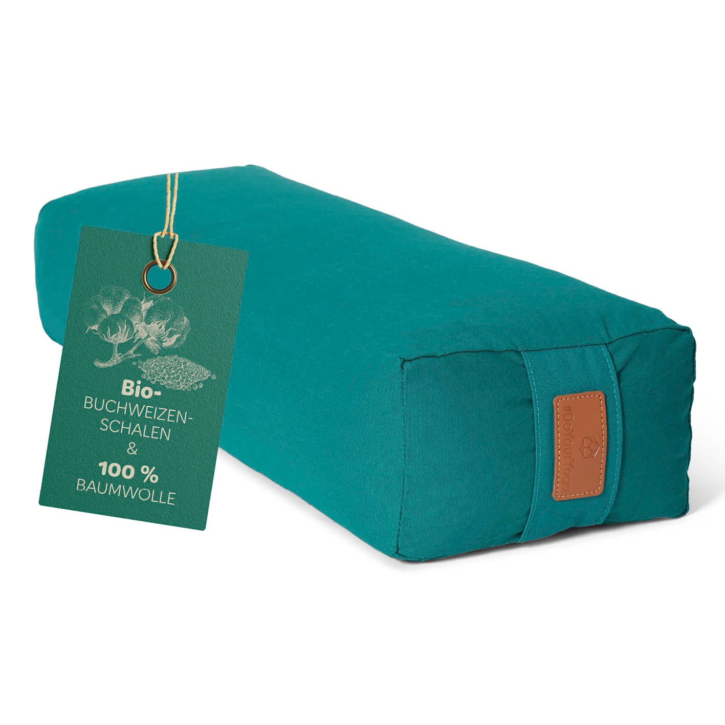 Yoga-Bolster Paravati 67 x 22 x 13 cm Dunkelgrün, gefüllt mit Bio-Buchweizenschalen, waschbarer Bezug, für restoratives Yoga optimal.