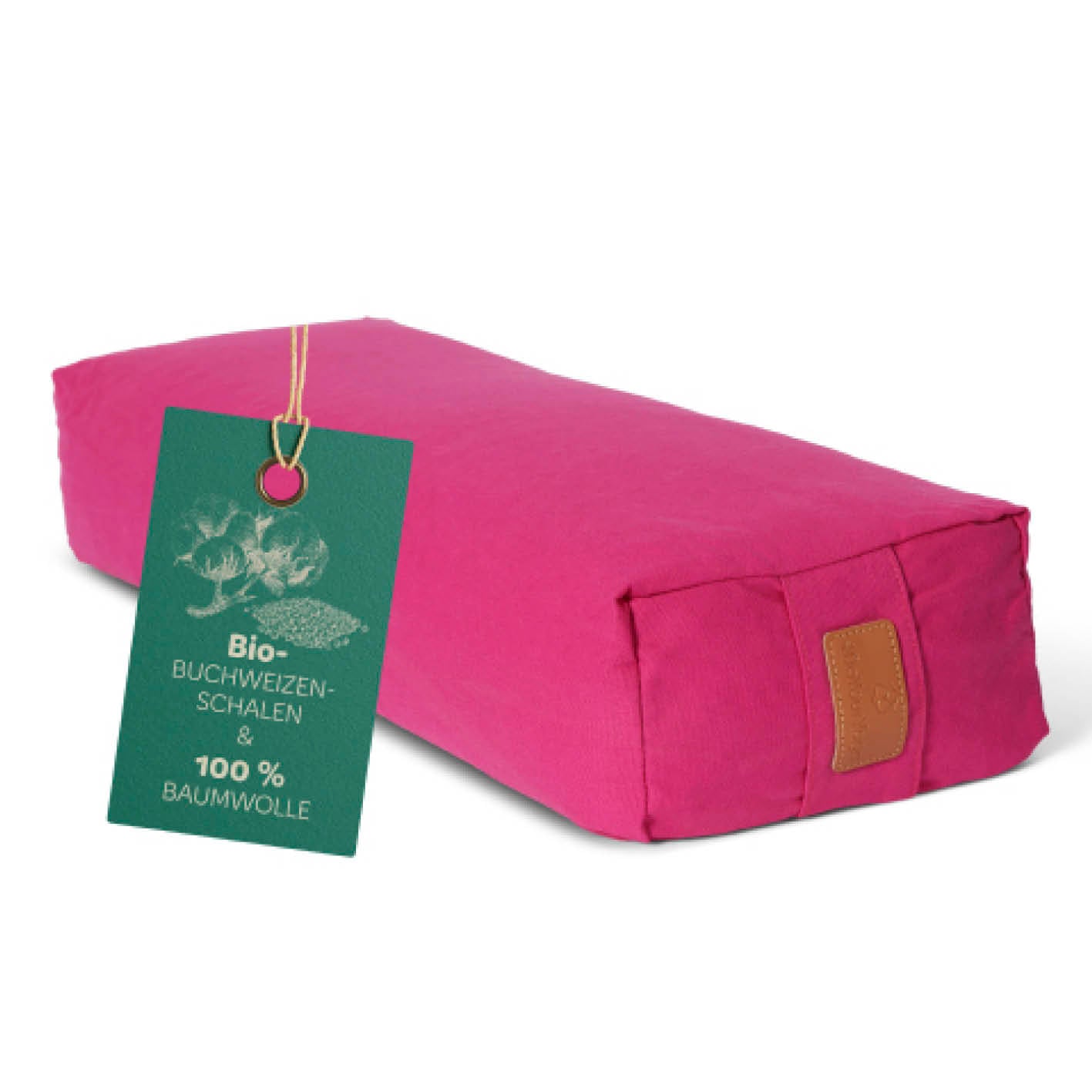 Yoga-Bolster Paravati - gefüllt mit Bio-Buchweizenschalen, 67 x 22 x 13 cm, Pink, waschbarer Bezug aus 100% Baumwolle.
