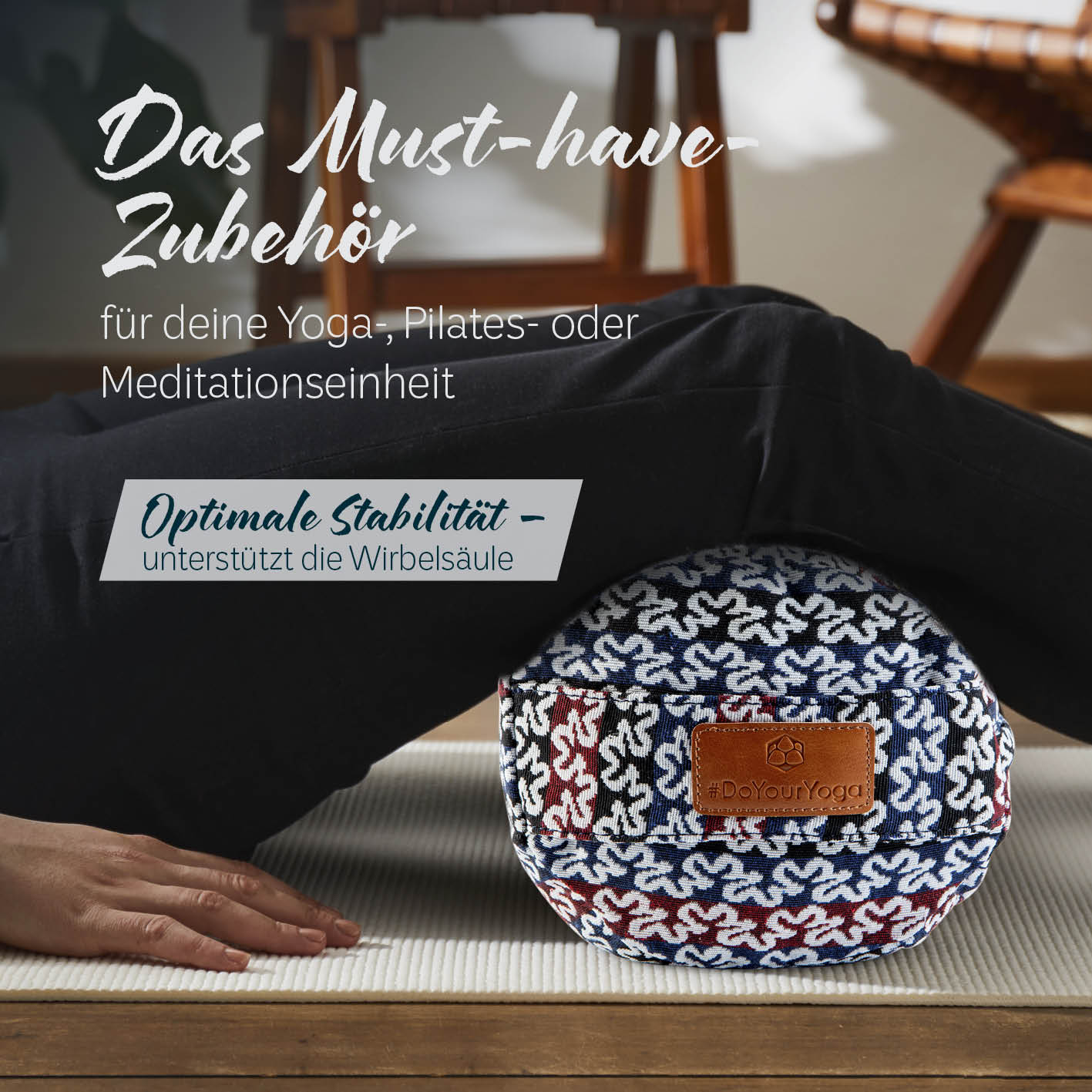 Yoga-Bolster Tarik - gefüllt mit Bio-Buchweizenschalen, 68x22x22 cm, indisches Design, unterstützt Meditation und Wirbelsäule.