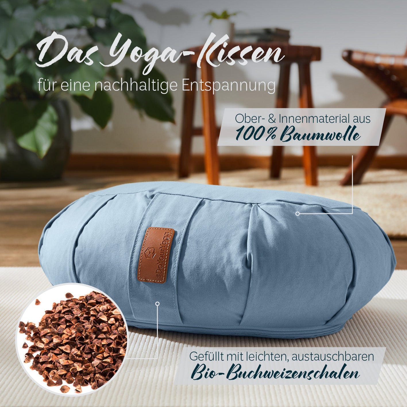 Yoga-Kissen Ganesh Halbmond in Lavendel aus 100% Baumwolle, gefüllt mit austauschbaren Bio-Buchweizenschalen für Meditation und Entspannung