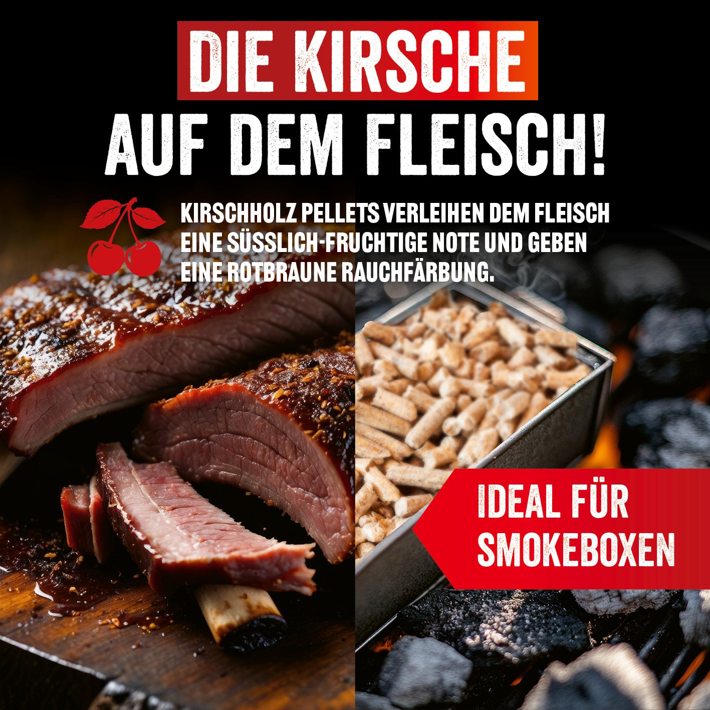 Grillpellets Kirschholz 10 kg verleihen Fleisch süßlich-fruchtiges Aroma und sind ideal für Smoker und Räucherboxen.