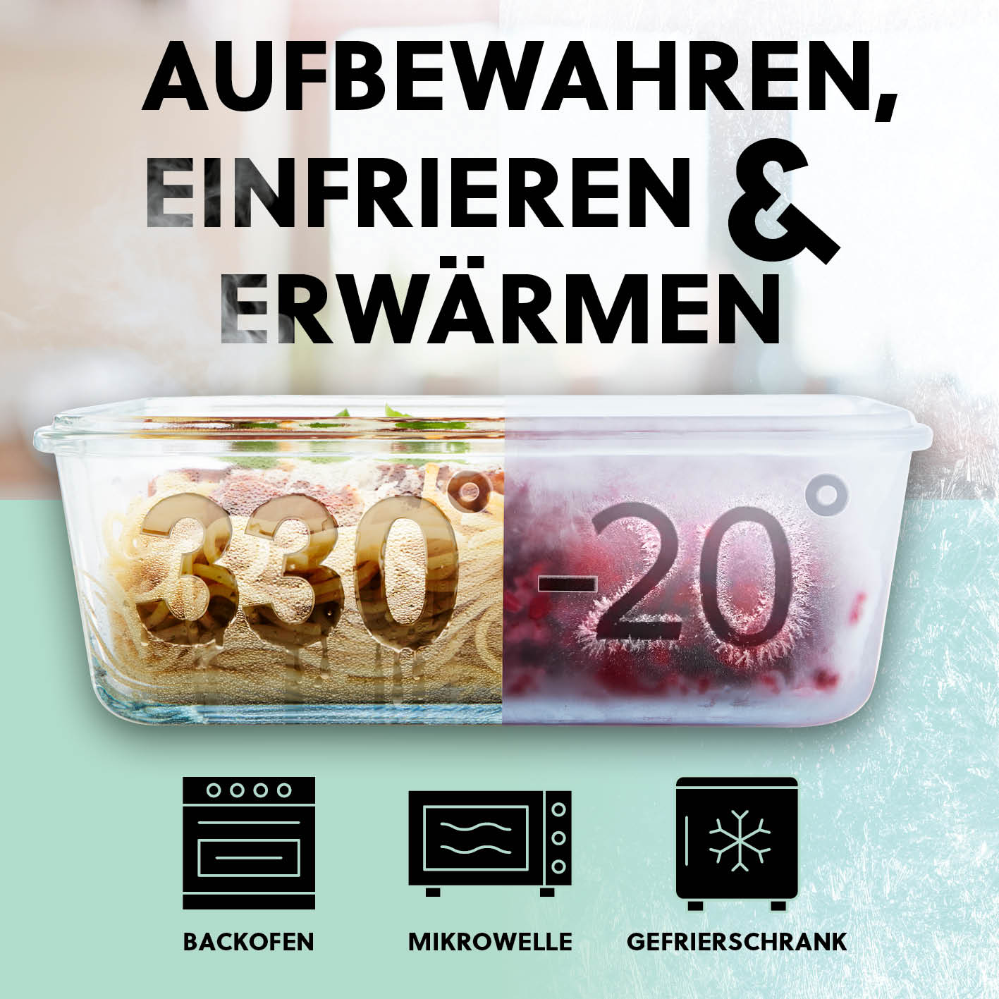 Frischhaltedosen Klick-it, 6-tlg., Mint – 1600 ml Glasdosen, backofen-, mikrowellen- und gefrierschrankgeeignet, luftdicht & auslaufsicher.