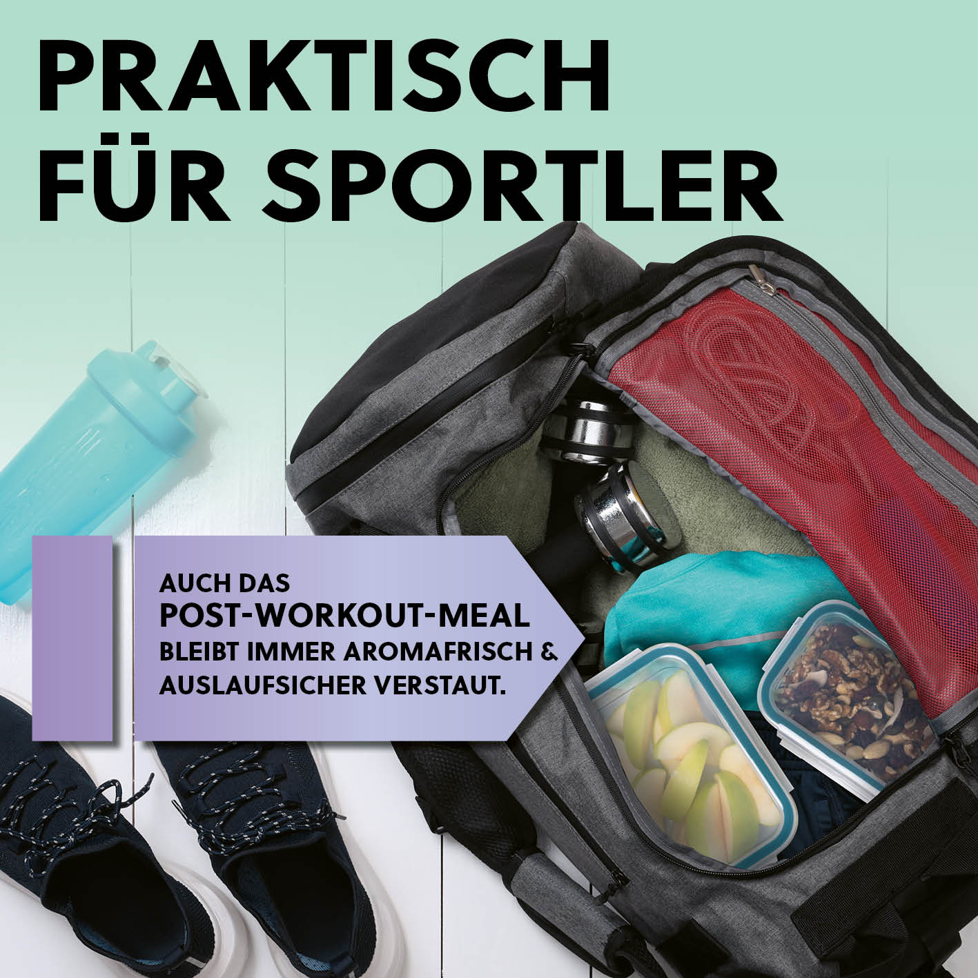 Frischhaltedosen Klick-it, 6-tlg., Mint mit luftdichtem Klick-Verschluss, ideal für aromafrische Aufbewahrung und Transport beim Sport.