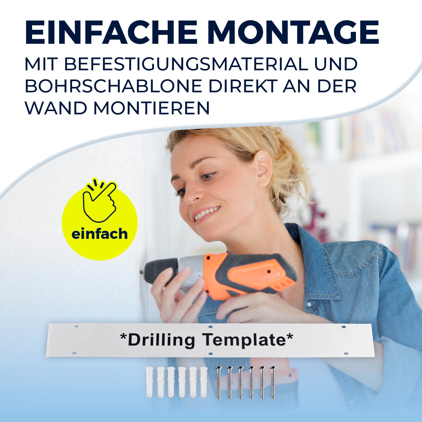 Wandwäschetrockner 400 mit einfacher Montage, Befestigungsmaterial und Bohrschablone für schnelle Wandmontage.