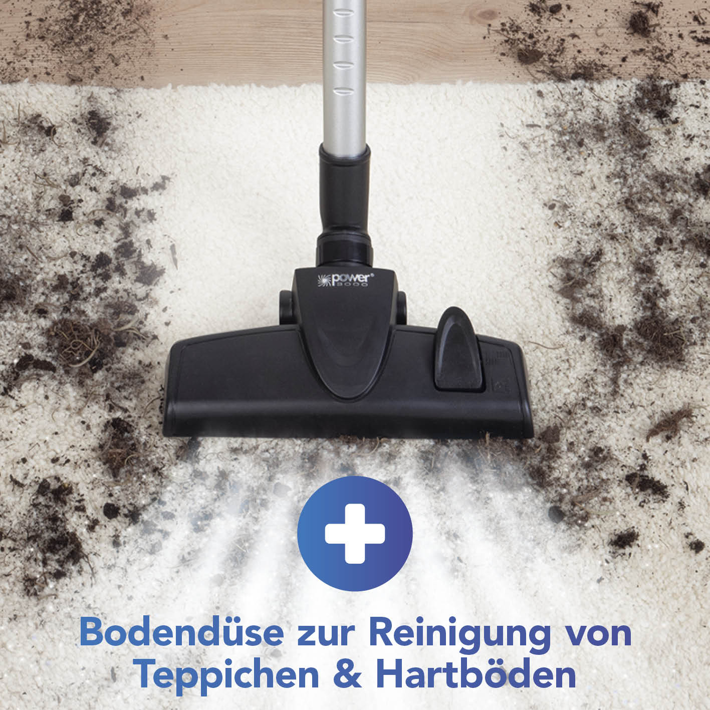 Akku-Hand- & Bodenstaubsauger - anthrazit/blau mit Bodendüse reinigt Teppiche und Hartböden effektiv und kabellos.