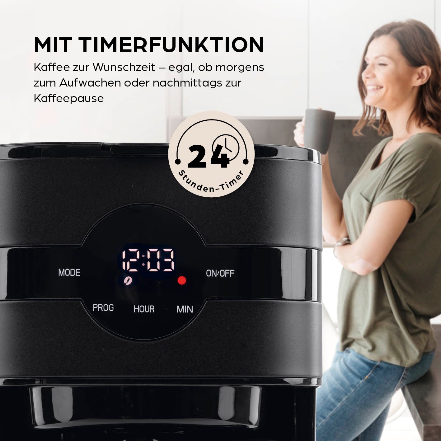 Filterkaffeemaschine Touch Iso - Schwarz mit Timerfunktion und LED-Touchdisplay für individuellen Kaffeegenuss.
