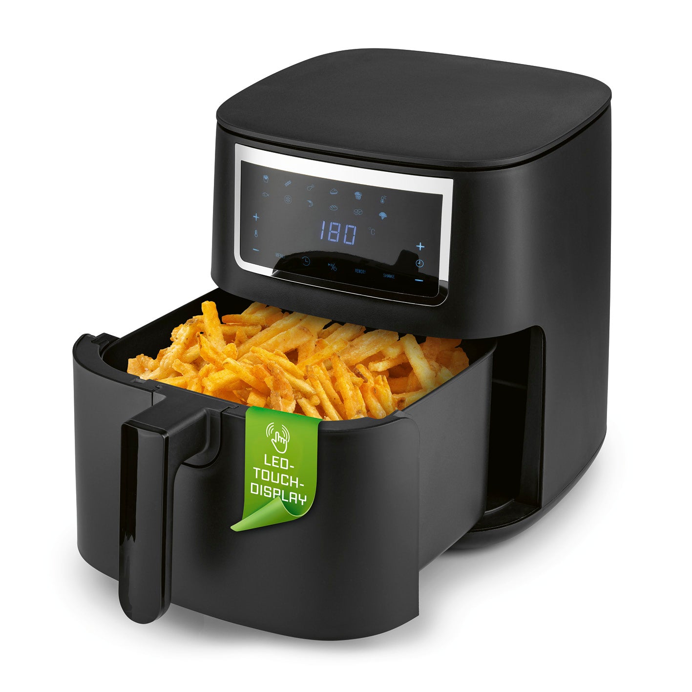 Heißluftfritteuse - 6,5 l mit LED-Touchscreen, 1700 Watt und Heißluftzirkulation für fettarmes Frittieren.