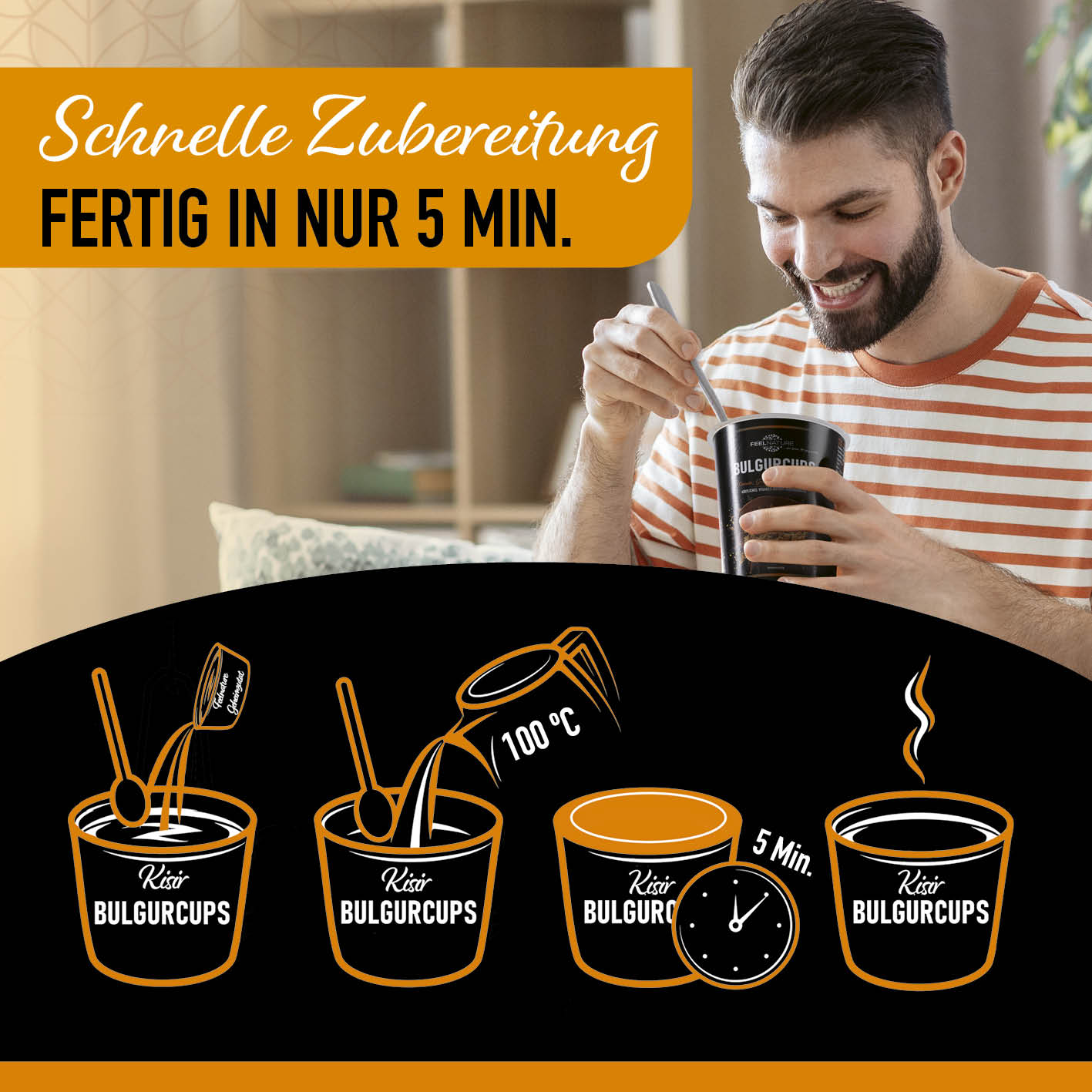 Bulgurcups - Kisir - Bulgur mit Tomate, Granatapfel & Petersilie, vegane 5-Minuten-Terrine schnell und einfach zubereitet.