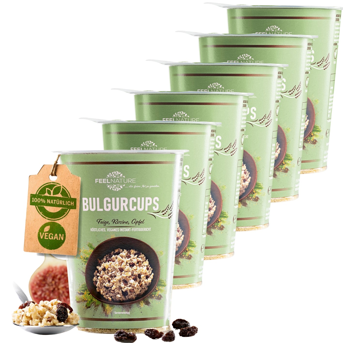 Bulgurcups - 6x Subtropical mit Feige, Rosine & Apfel, vegan, 100% natürlich, nussiger Bulgur mit fruchtiger Süße, schnelle Zubereitung.