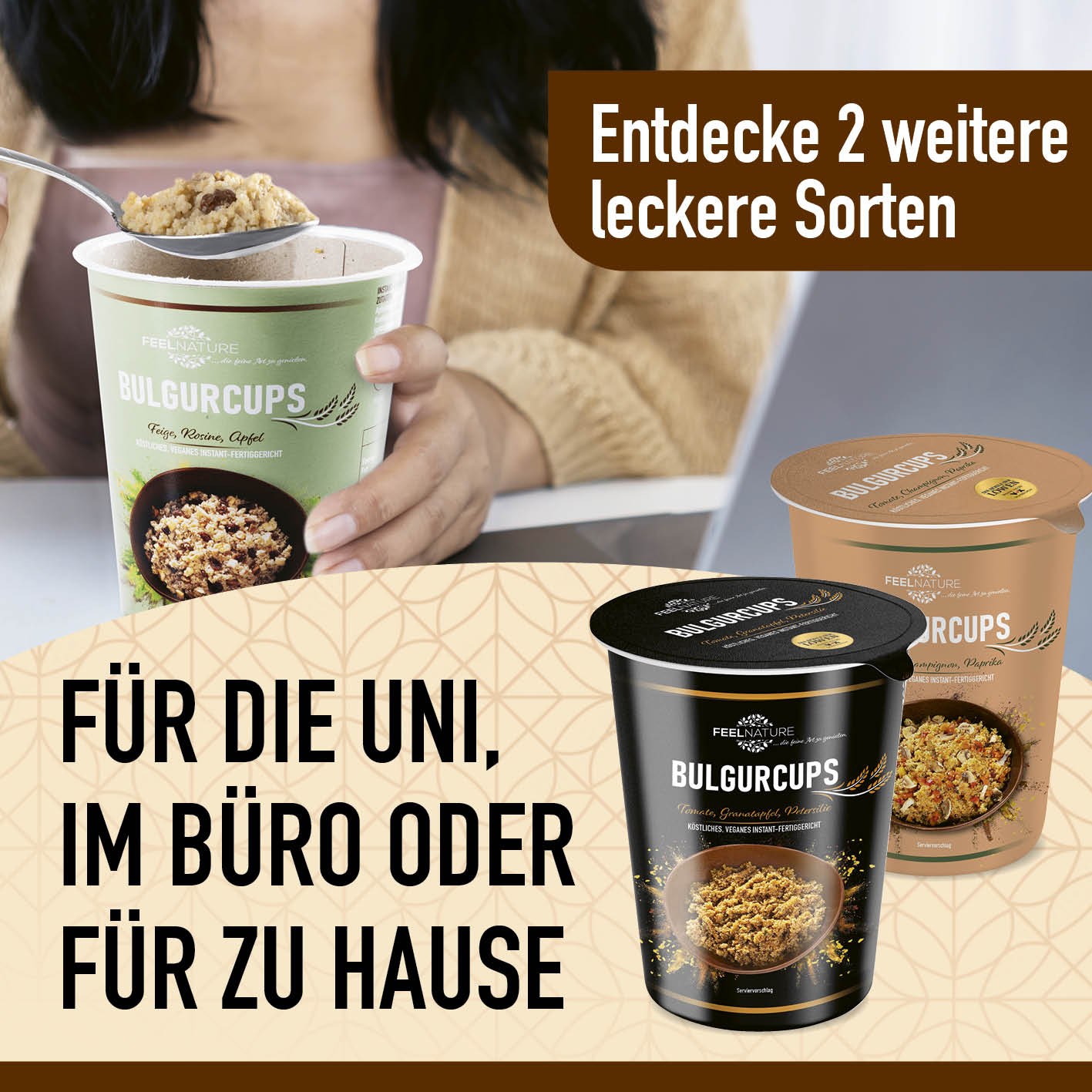 Bulgurcups - 6x Subtropical mit Feige, Rosine & Apfel, vegan, schnelle 5-Minuten-Mahlzeit für Uni, Büro oder Zuhause.