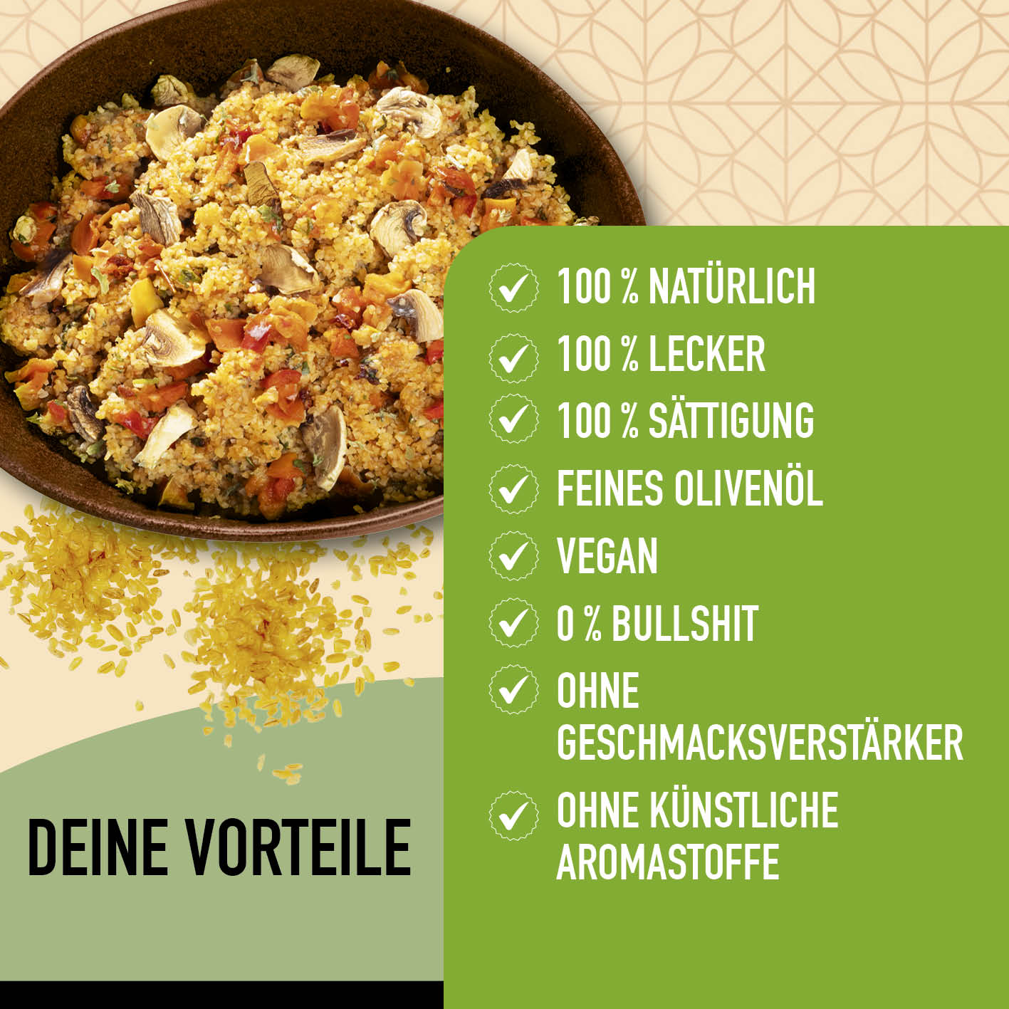 Bulgurcups - 6x Vegetables mit Tomate, Champignon & Paprika, vegan, natürlich, ohne Geschmacksverstärker, schneller Genuss, nussiger Bulgur