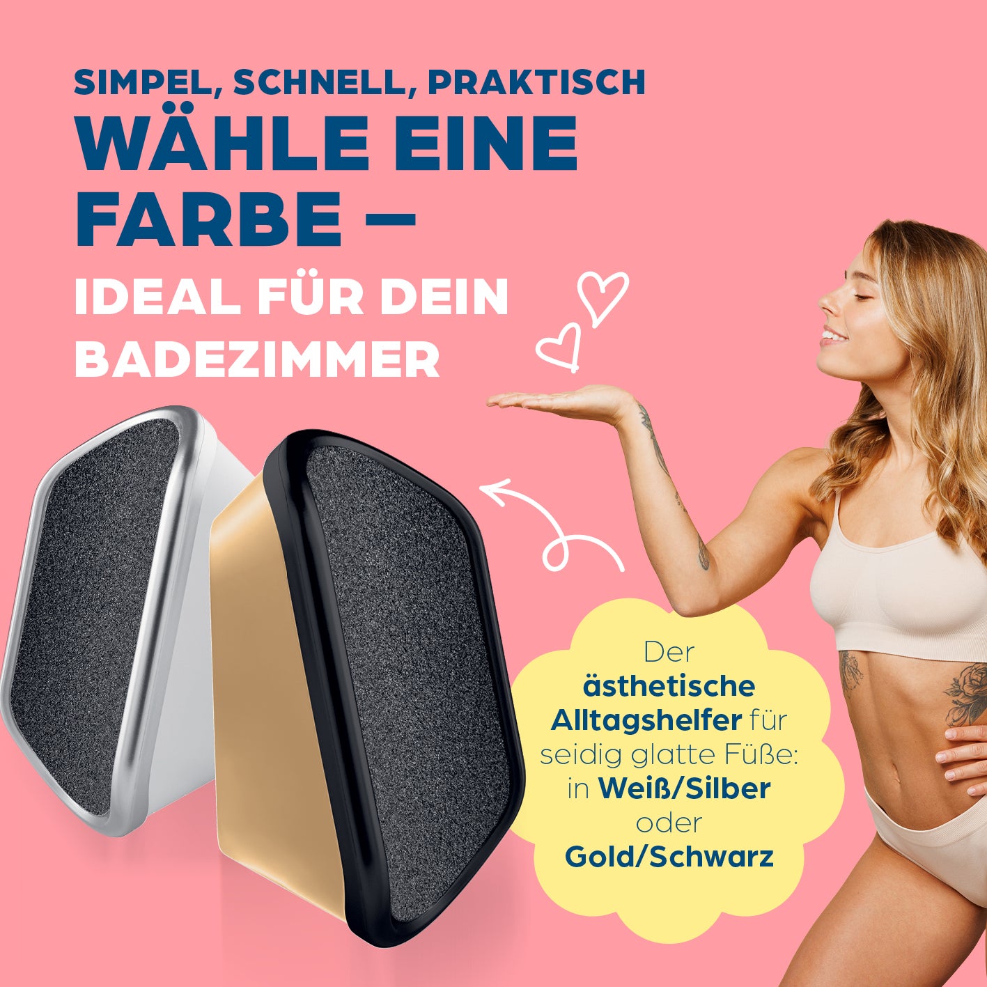 Hornhautentferner für die Dusche - Gold-Edition, hygienisch, einfache Montage, großflächige Fußfeile für mühelose Hornhautpflege im Bad.