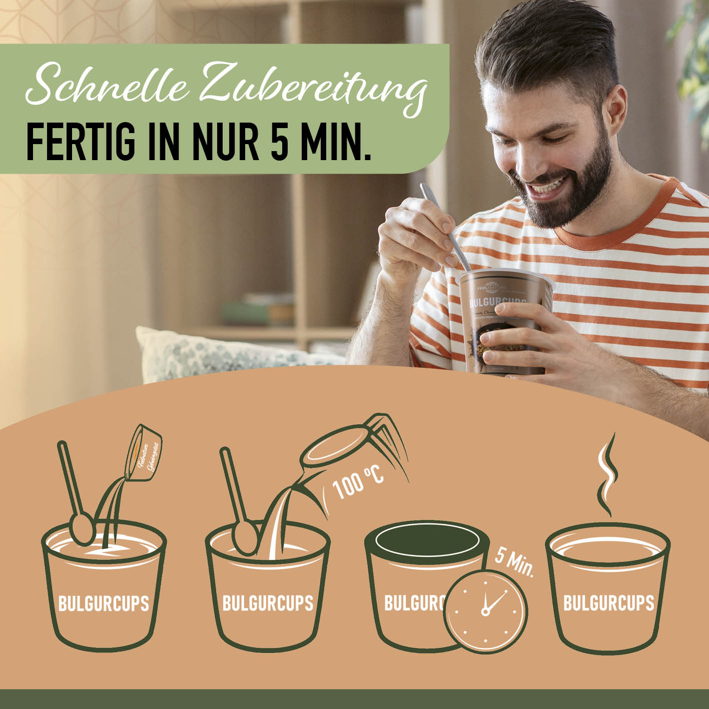 Bulgurcups - 6er Try-Me-Set mit Kisir, schnell zubereitet in 5 Min., vegan, mit nussigem Bulgur und würziger Sauce.