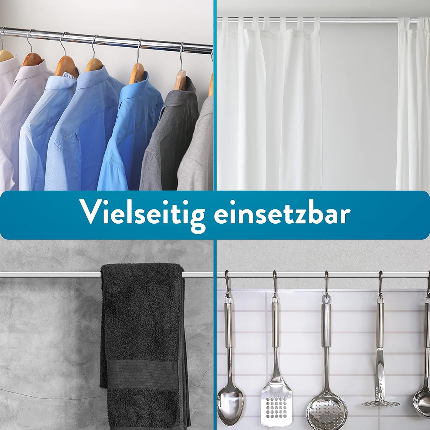 Duschvorhangstange - 125–220 cm - Edelstahl, vielseitig einsetzbar als Gardinen-, Kleider- oder Duschvorhangstange, robust und rostfrei.