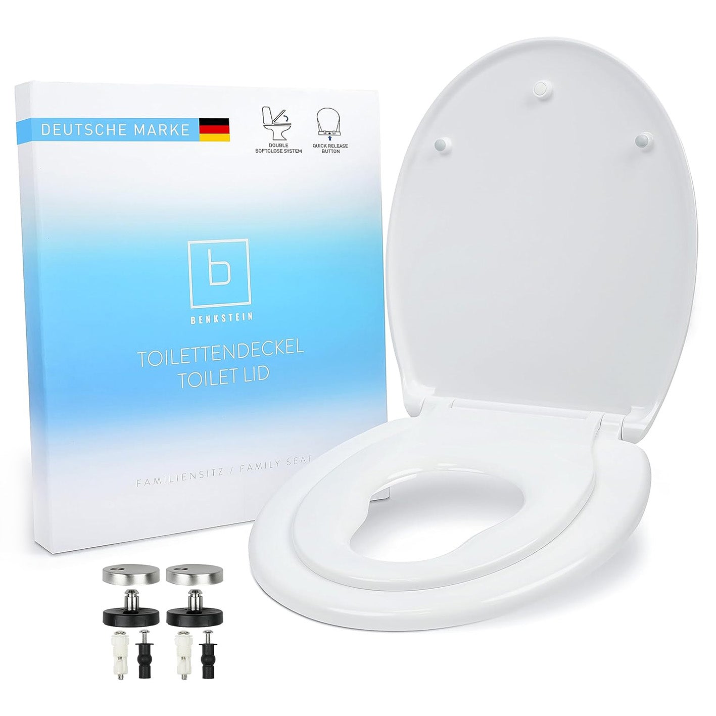 Kinder-Toilettendeckel - Weiß aus antibakteriellem Urea-Duroplast mit Quick-Release und abnehmbarem Kindersitz.