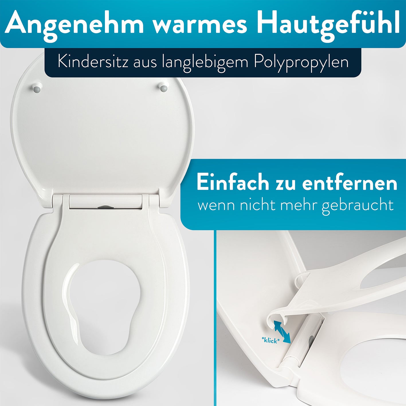 Kinder-Toilettendeckel - Weiß mit antibakteriellem, abnehmbarem Kindersitz aus langlebigem Polypropylen, leicht montierbar und reinigbar.