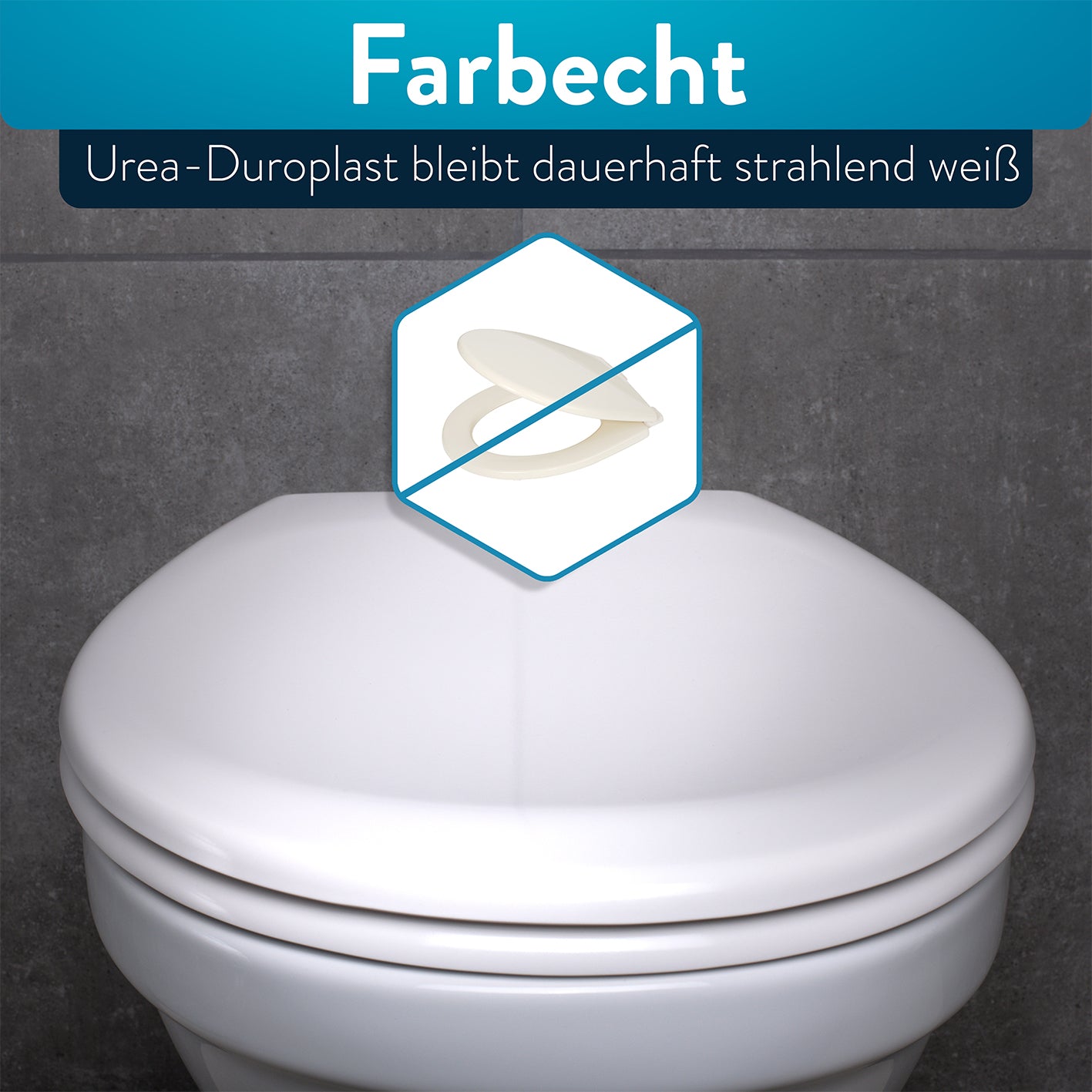 Kinder-Toilettendeckel - Weiß aus farbechtem Urea-Duroplast, antibakteriell und mit Quick-Release-Funktion für einfache Reinigung.