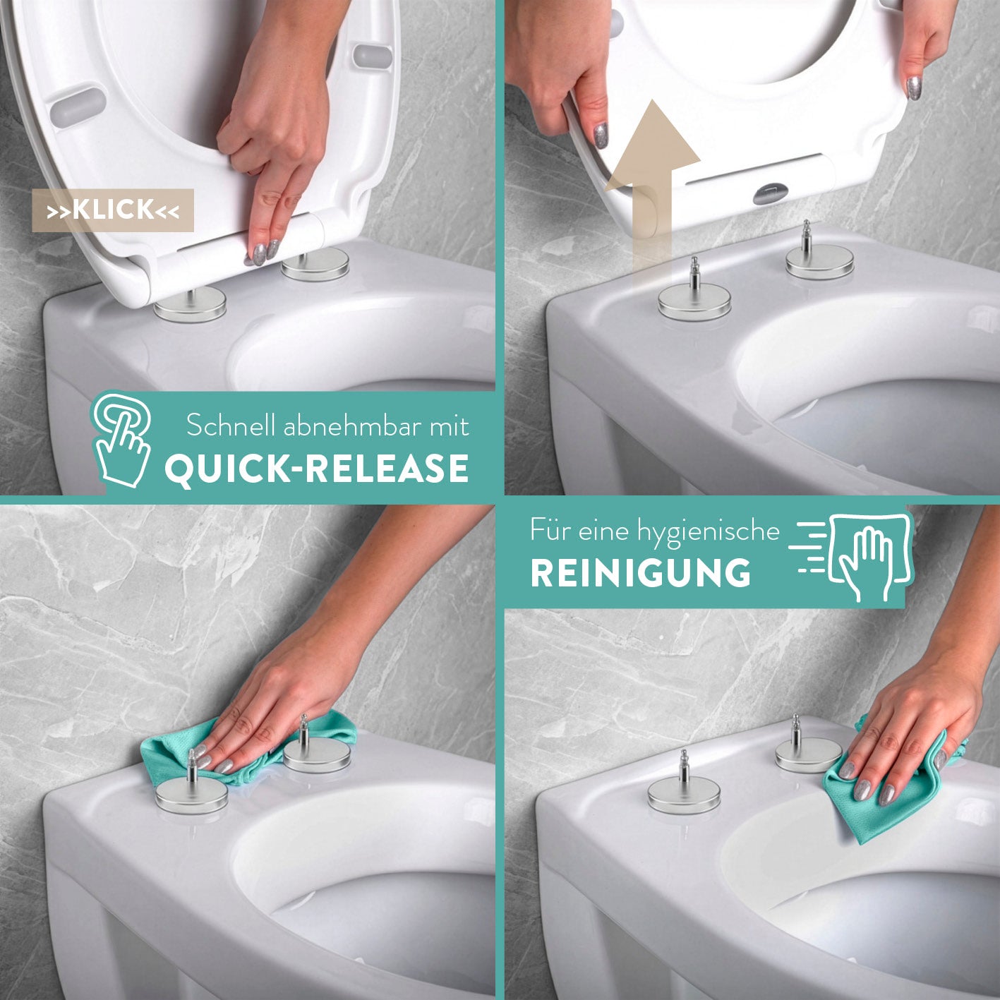 Kinder-Toilettendeckel - Weiß mit abnehmbarer Quick-Release-Funktion für einfache und hygienische Reinigung des WC-Sitzes.