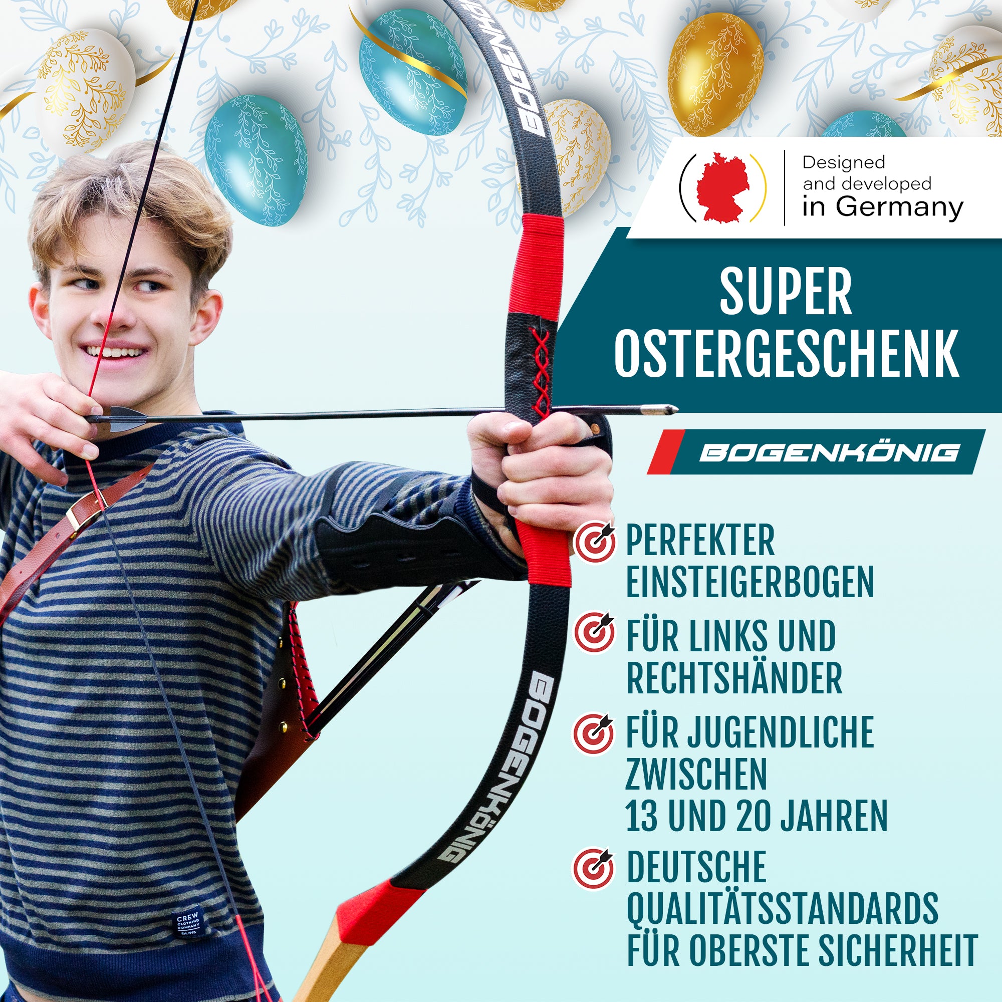 Holz Sportbogen Set mit Köcher - Einsteigerbogen - ab 13 Jahre