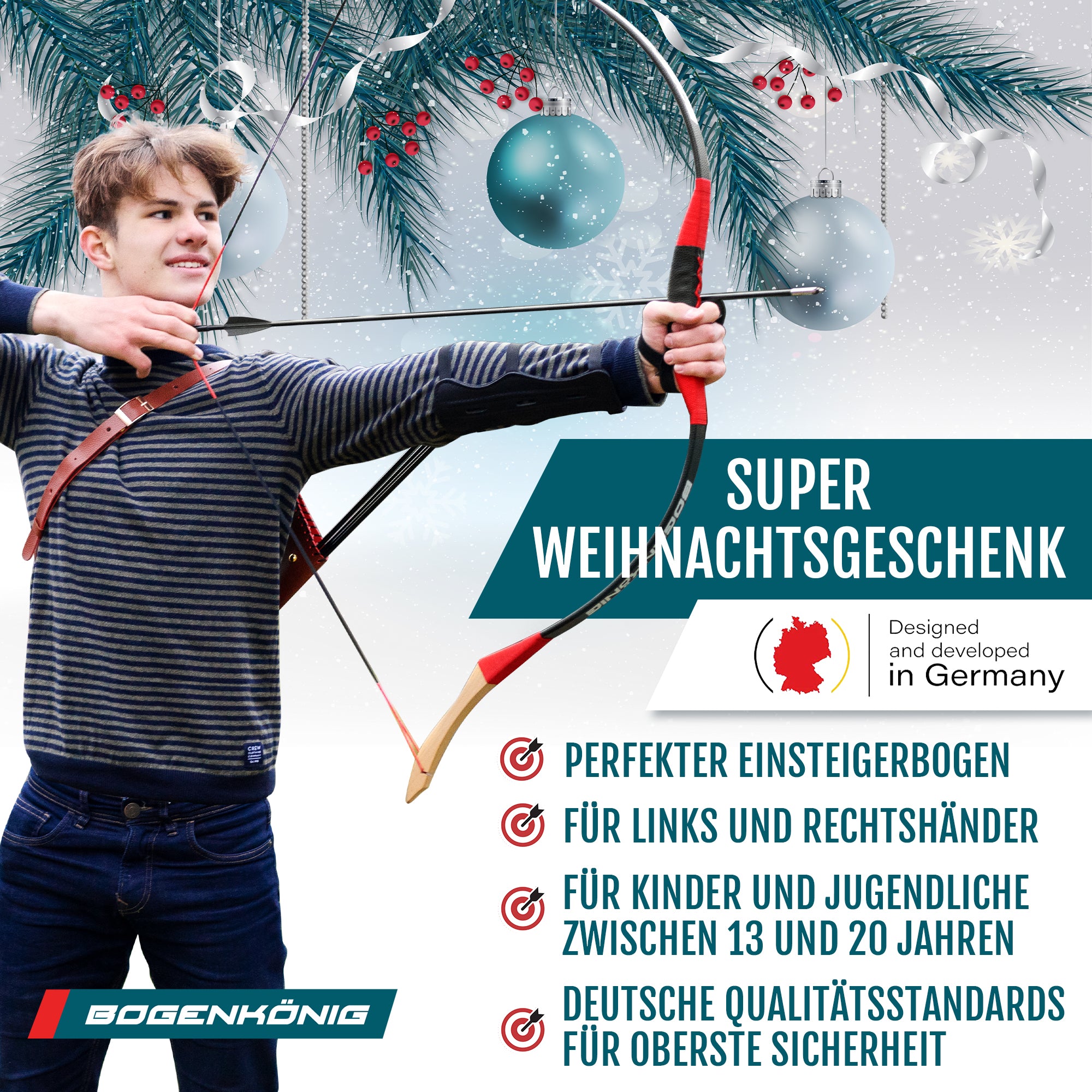 Holz Sportbogen Set mit Köcher - Einsteigerbogen - ab 13 Jahre