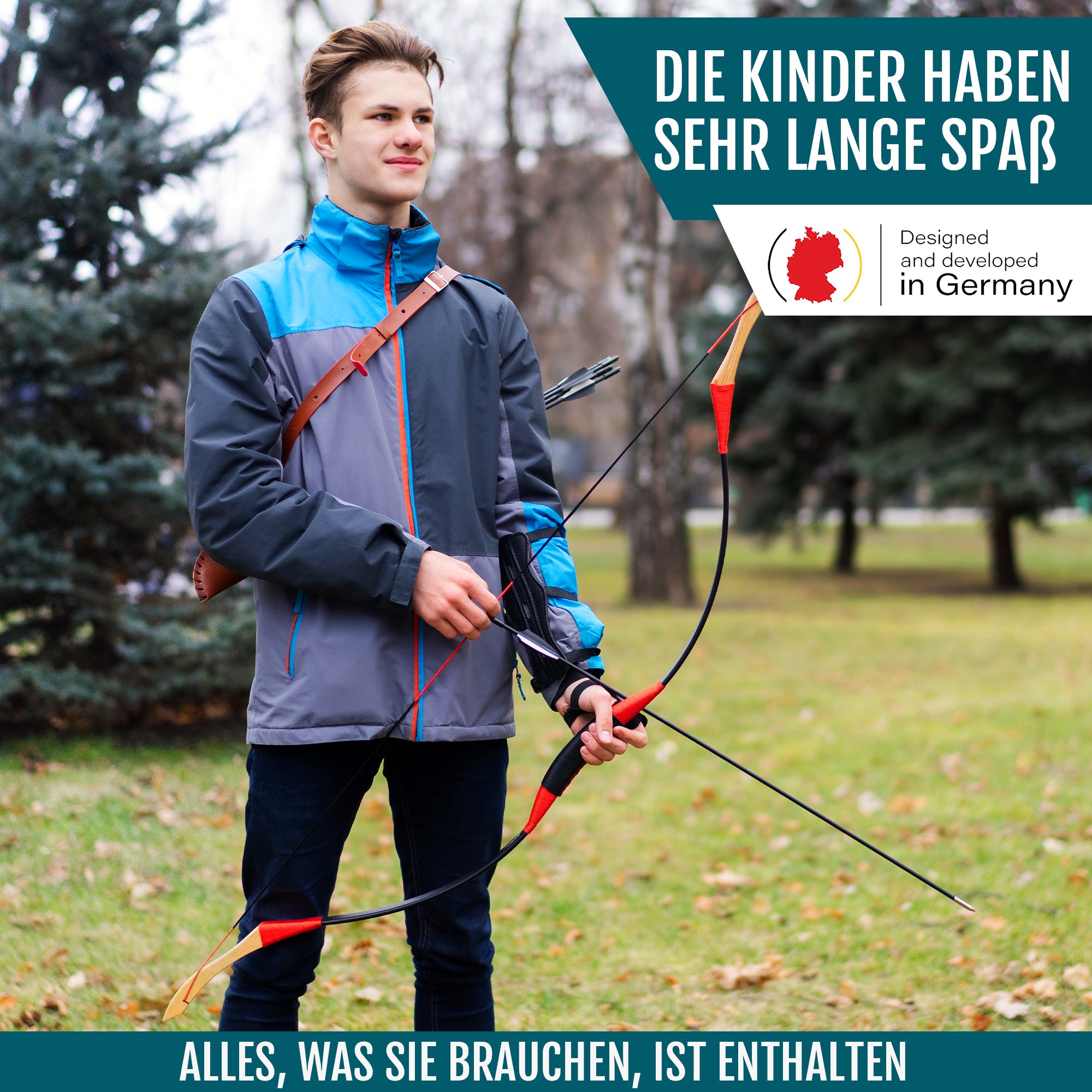 Holz Sportbogen Set mit Köcher - Einsteigerbogen - ab 13 Jahre