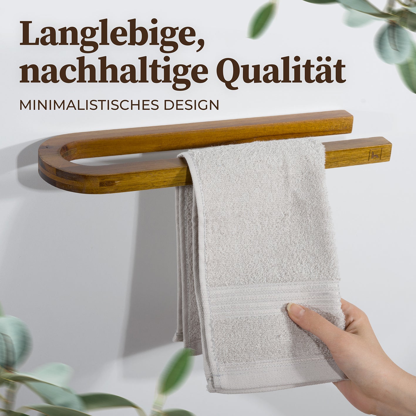 Handtuchstange "Alfred" ohne Bohren aus nachhaltigem Akazien-Holz mit minimalistischem Design und einfacher Montage.