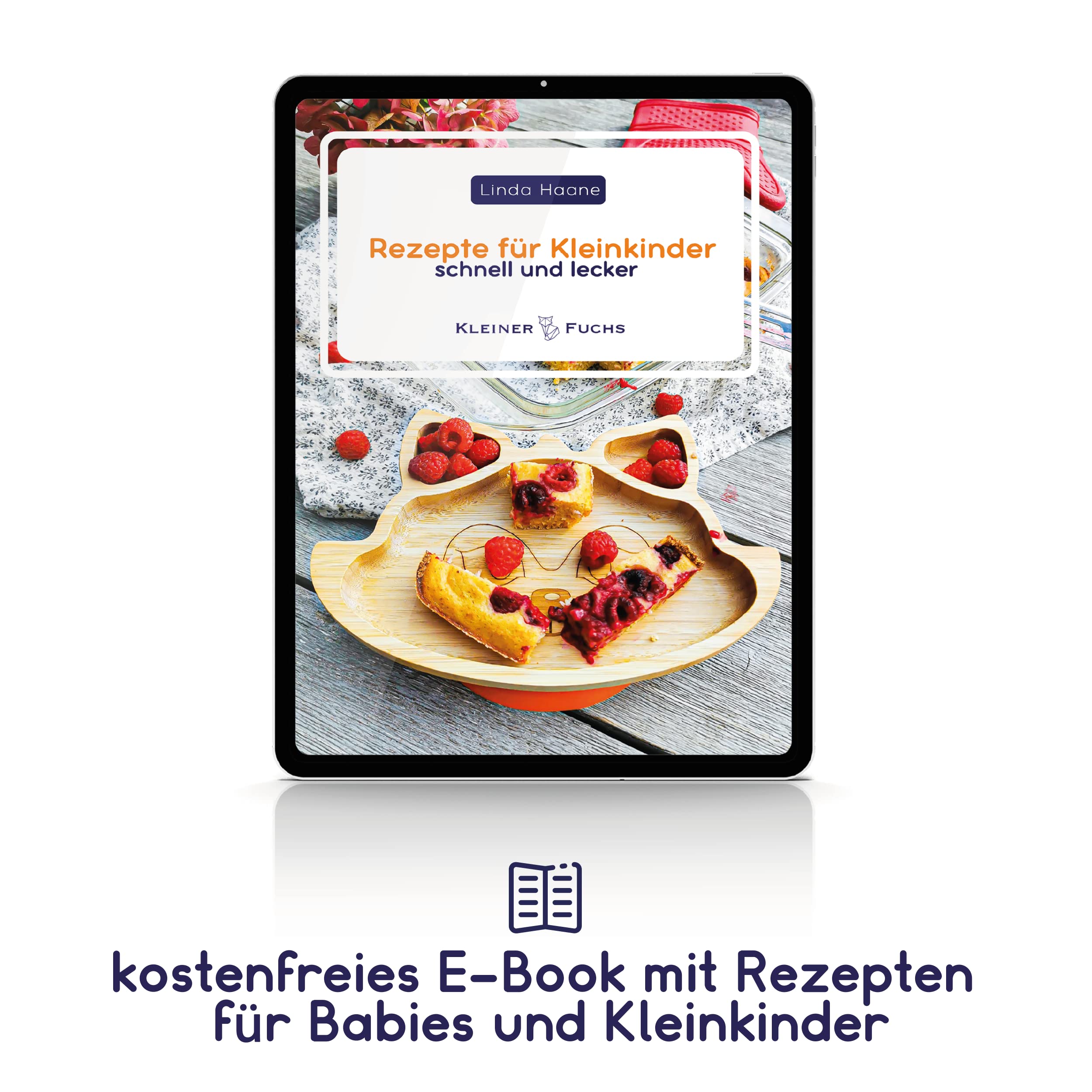 Bambus-Teller für Kinder inkl. Löffel - mit Eulenmotiv - Orange