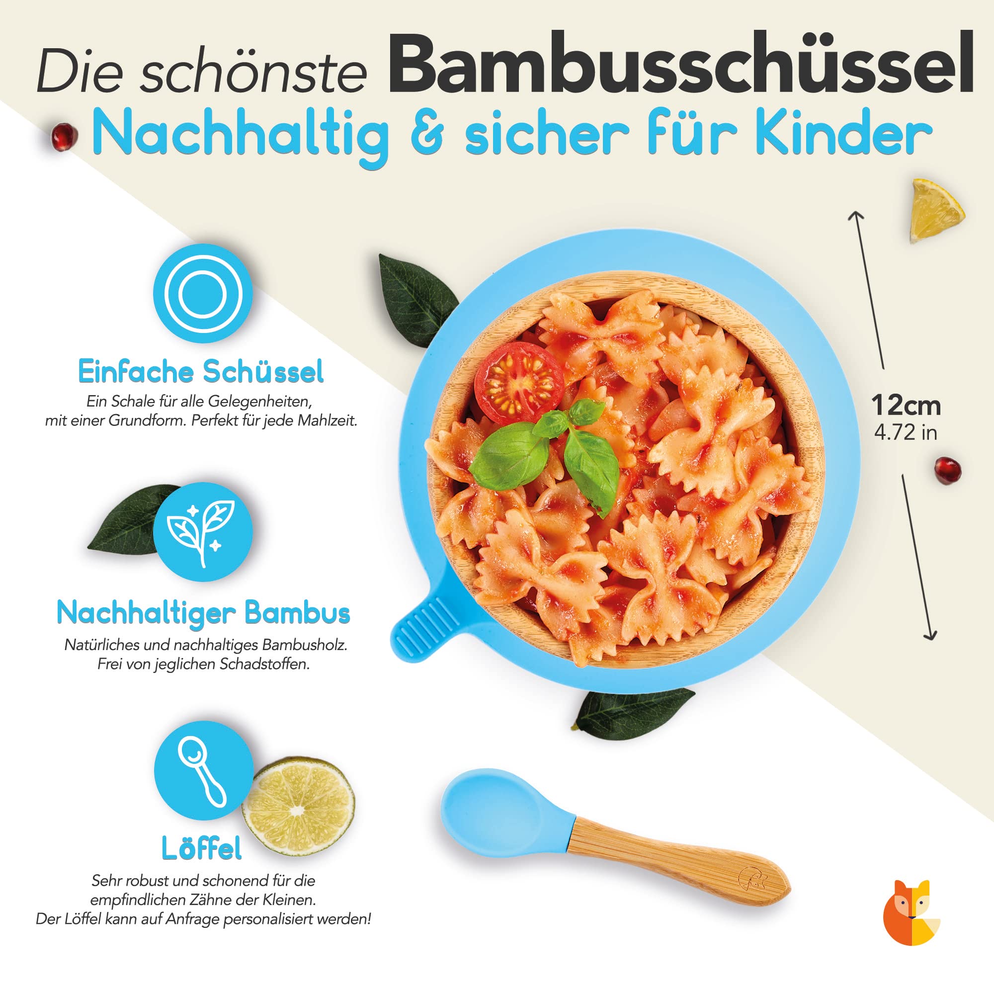 Bambus-Schüssel für Kinder inkl. Löffel - Hellblau
