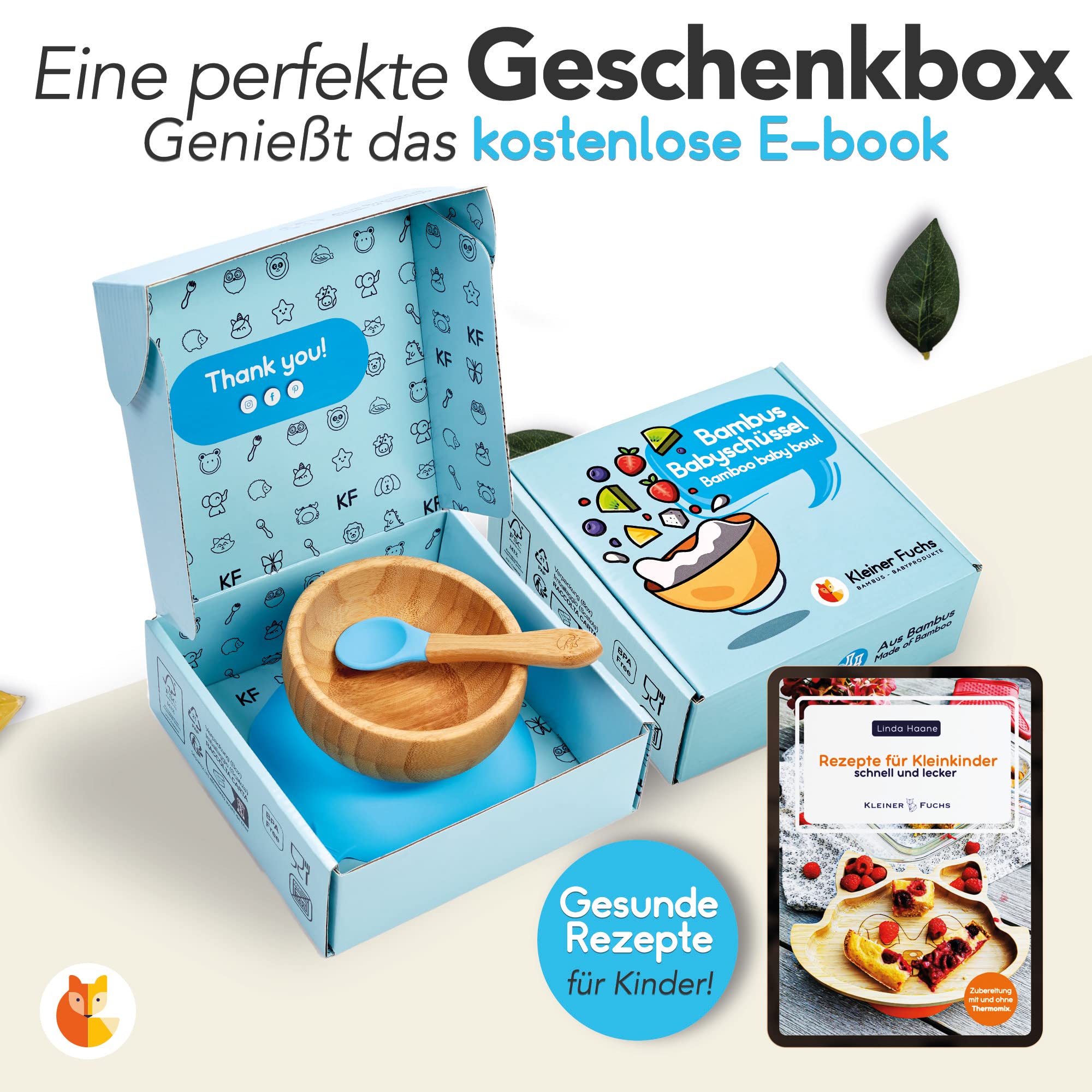 Bambus-Schüssel für Kinder inkl. Löffel - Hellblau