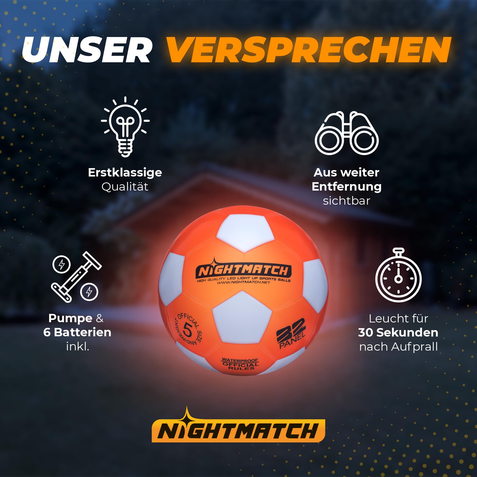 Leuchtfußball - Komplettset - Orange-Weiss