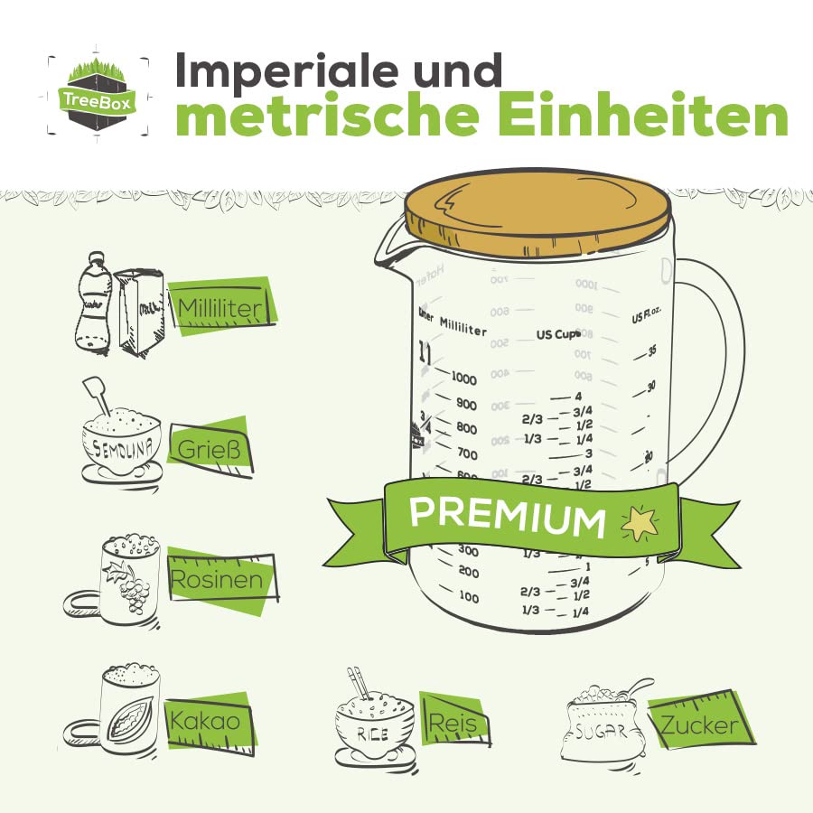 Messbecher - Glas - 1 L - mit Bambusdeckel