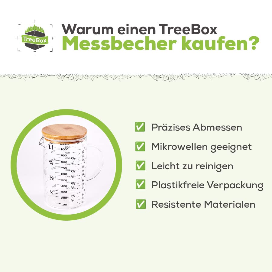 Messbecher - Glas - 1 L - mit Bambusdeckel