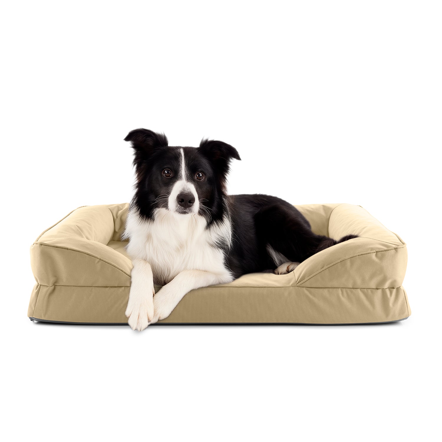 Komfort-Hundebett aus der LUMALAND Outdoor-Kollektion - Gr. M - 90 x 65 cm - Beige mit erhöhtem Rand und wasserfestem Bezug