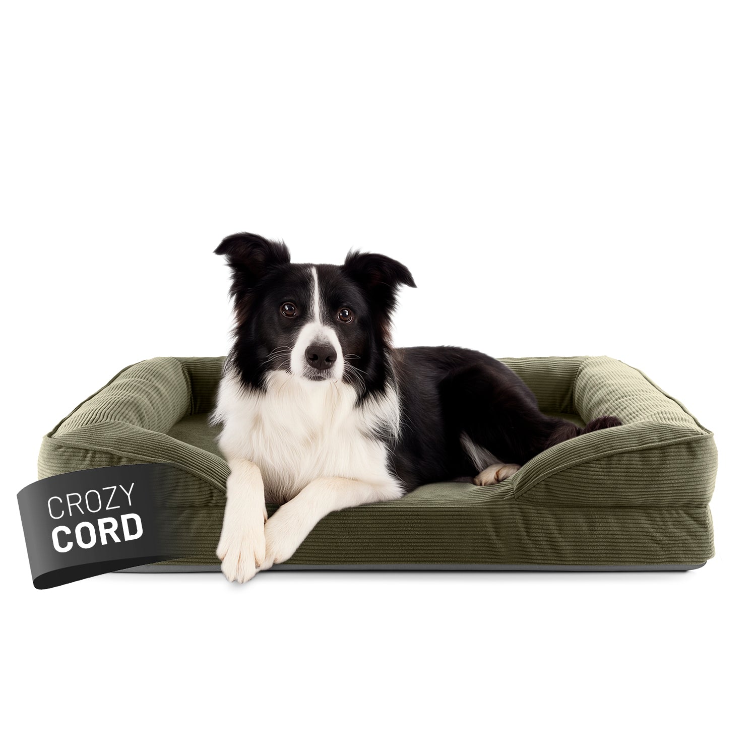Komfort-Hundebett aus der LUMALAND Cord-Reihe - Gr. M - 90 x 65 cm - Grau mit hohem Rand und weichem Cord-Bezug, bequemer Einstieg