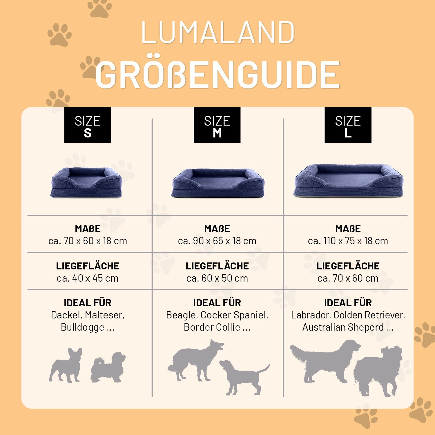 Komfort-Hundebett aus der LUMALAND Cord-Reihe - Gr. L - 110 x 75 cm - Grau mit extra hohem Rand und rutschfestem Boden.