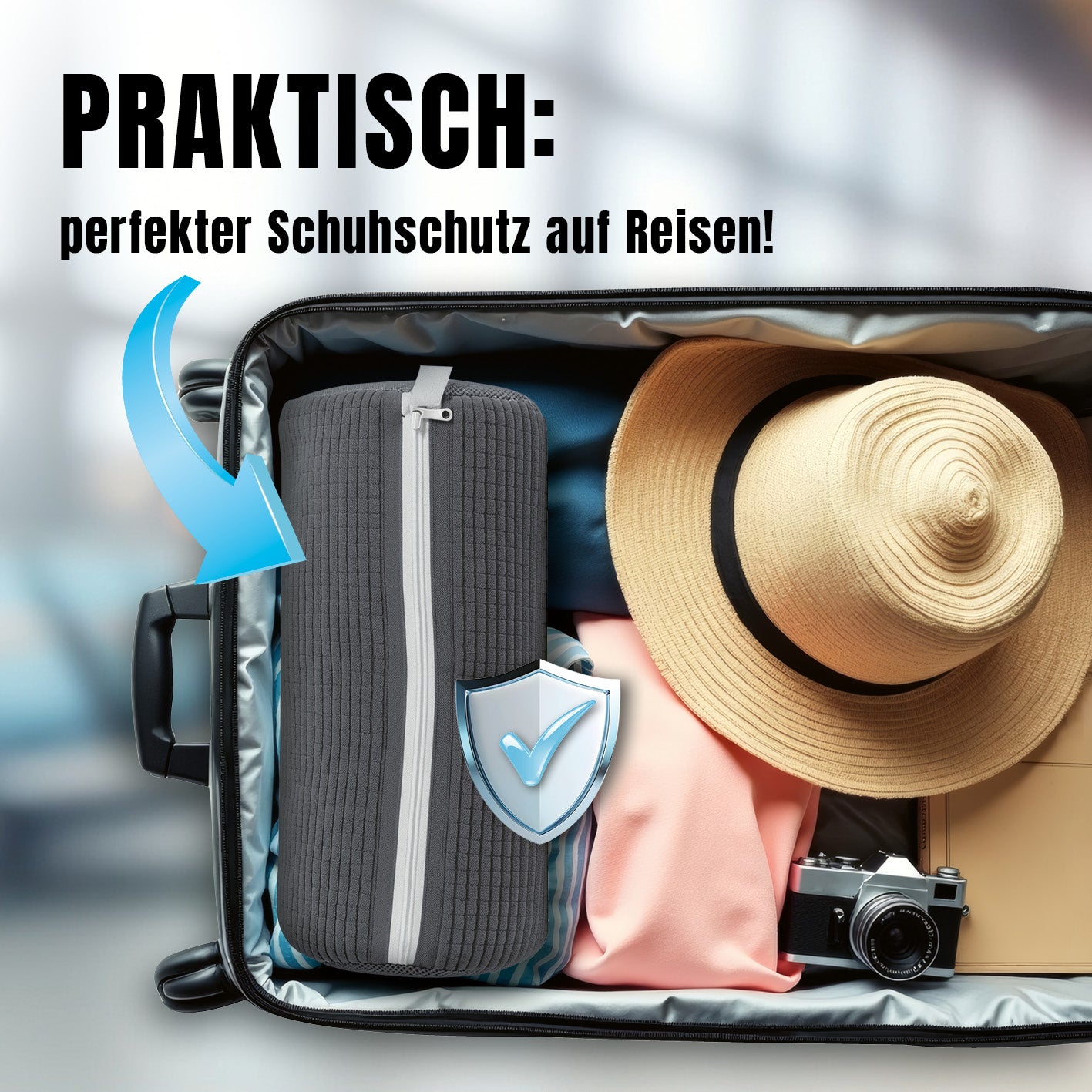 Schuhwaschbeutel – Wäschenetz für Schuhe schützt und bewahrt Schuhe sicher und praktisch im Koffer auf Reisen.