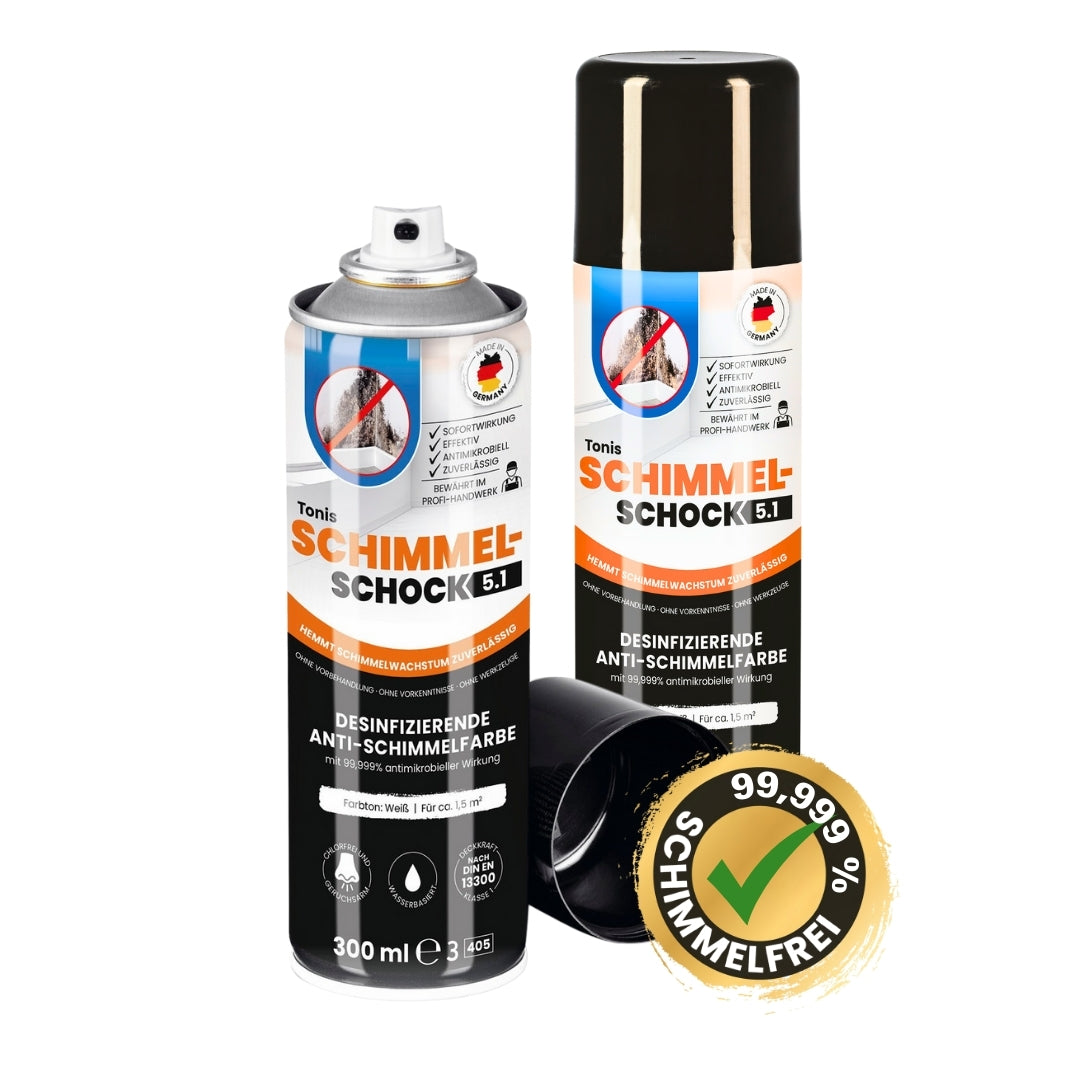 Tonis SCHIMMELSCHOCK Anti-Schimmel-Farbe 5.1 - 2er-Set, chlorfrei, geruchsarm, wasserbasiert gegen Schimmelflecken auf vielen Untergründen.