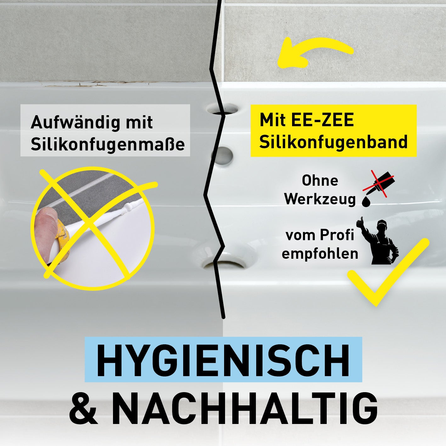 Fugenband Meterware 5 m für Waschtisch/Waschbecken - zuschneidbar zeigt hygienische, nachhaltige Abdichtung ohne Werkzeug, Galerie 4 quadratisch