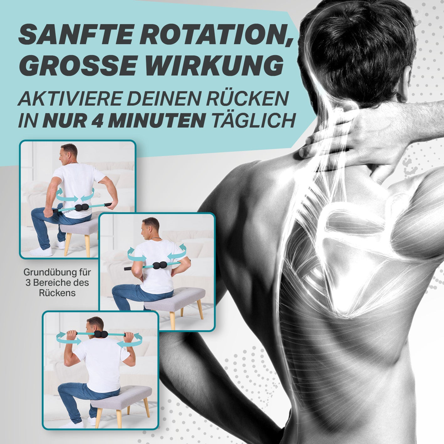 Rückentrainer für Beweglichkeit & Stabilität - Mobilisation & Rotation mit sanfter Rotation zur Aktivierung des Rückens in 4 Minuten täglich