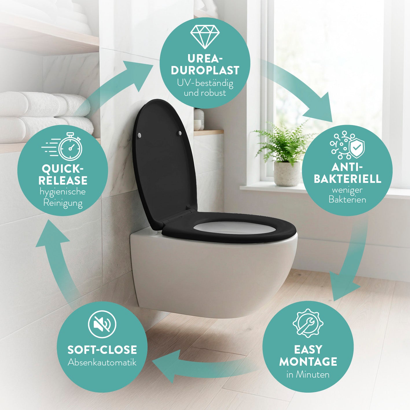 Premium Toilettendeckel - oval - schwarz