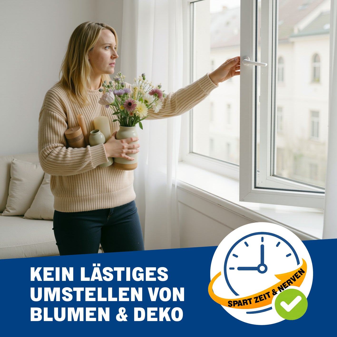 Flexible Fensterbank zum Lüften ohne Abräumen