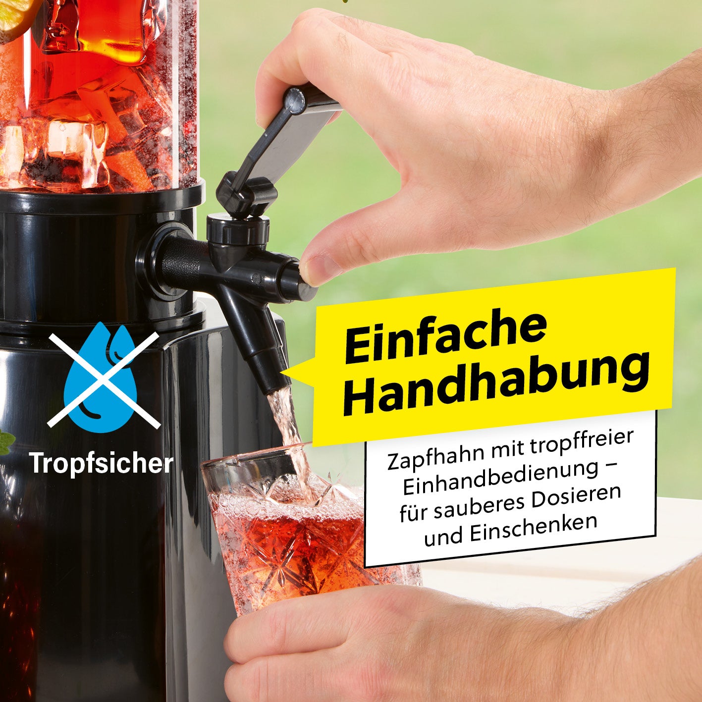 Trinksäule - 3 Liter mit tropffreiem Einhand-Zapfhahn, der einfache und saubere Getränkeausschank direkt am Tisch ermöglicht, Bild 3 der Galerie.