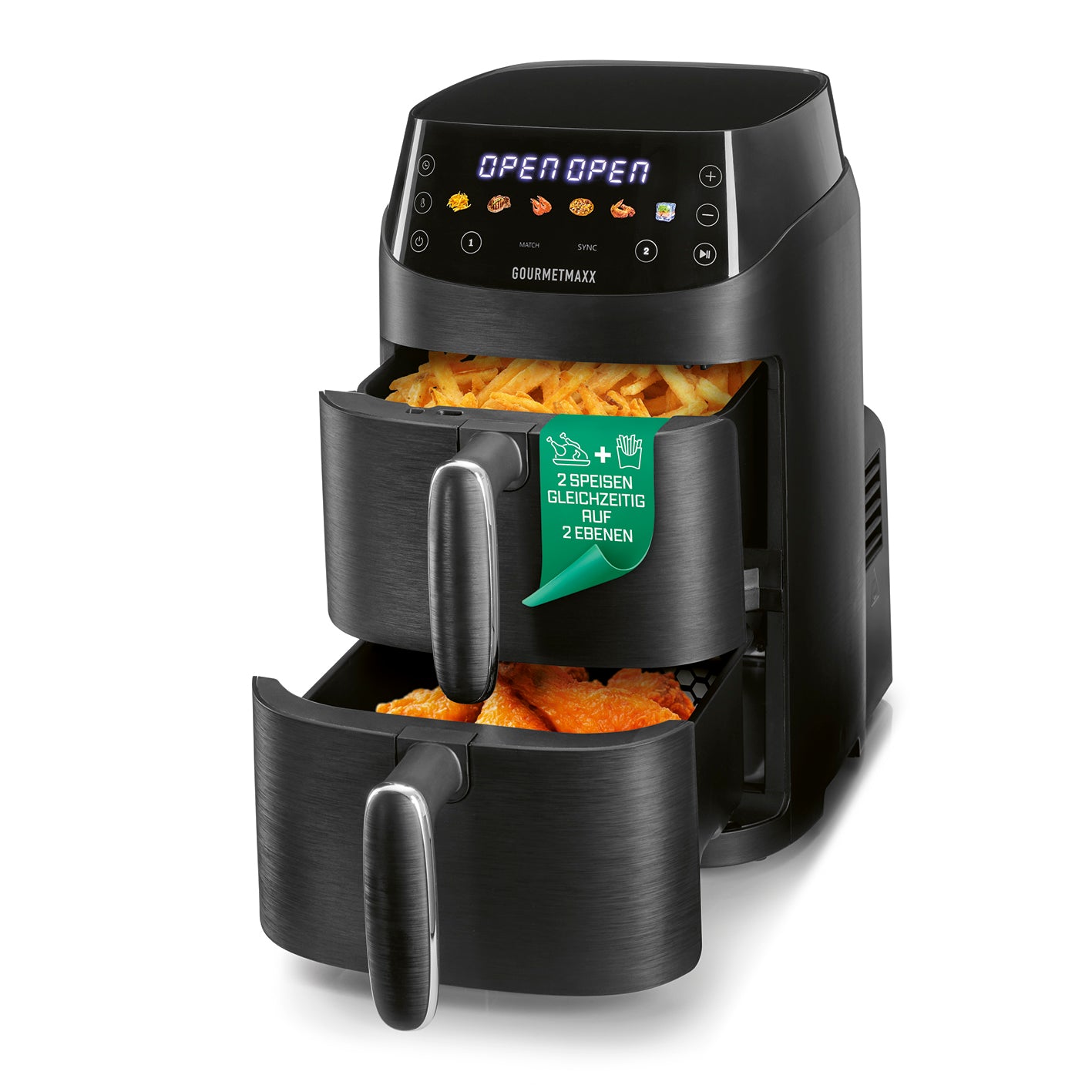 FryUp XS Vertikale Doppelkammer-Heißluftfritteuse - 5 Liter (2 x 2,5 l)