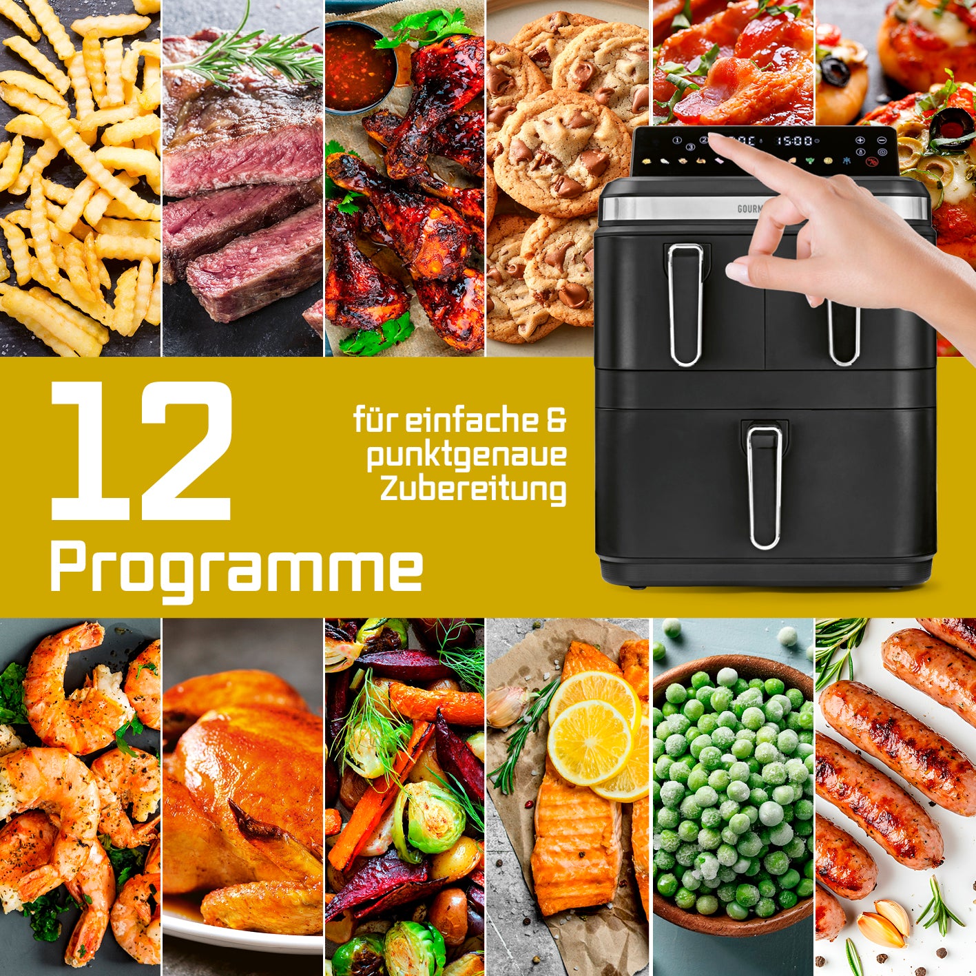 FryUp3 Vertikale 3-Kammer-Heißluftfritteuse - 17 Liter (2 x 4 + 1 x 9 l)