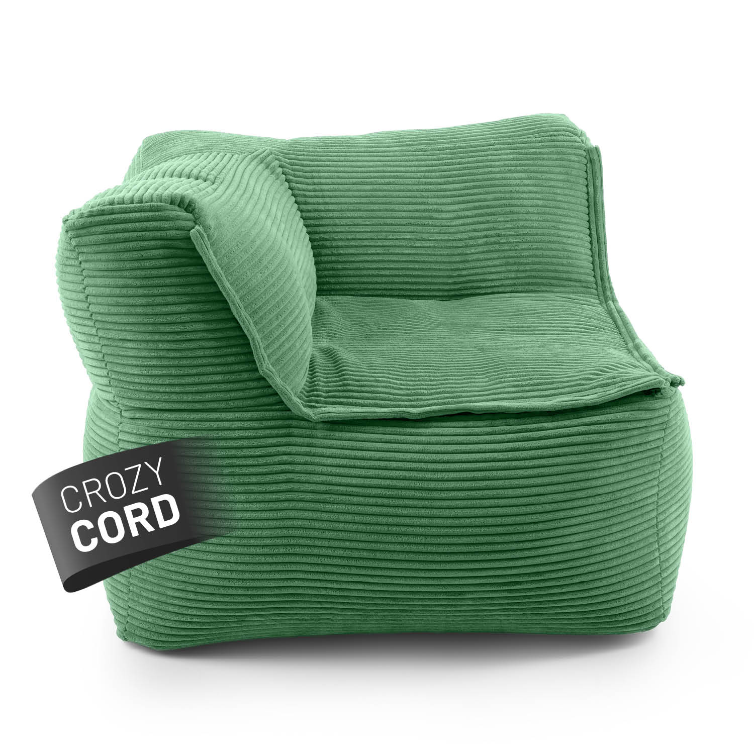 Modulares Eckteil links aus der LUMALAND Cord-Reihe - 340 L - 81 x 81 x 70 cm - Dunkelgrün aus weichem Cordstoff